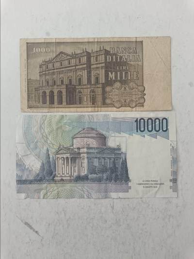 【20250717】非全新纸币第265场 意大利2张纸币，有裂缝