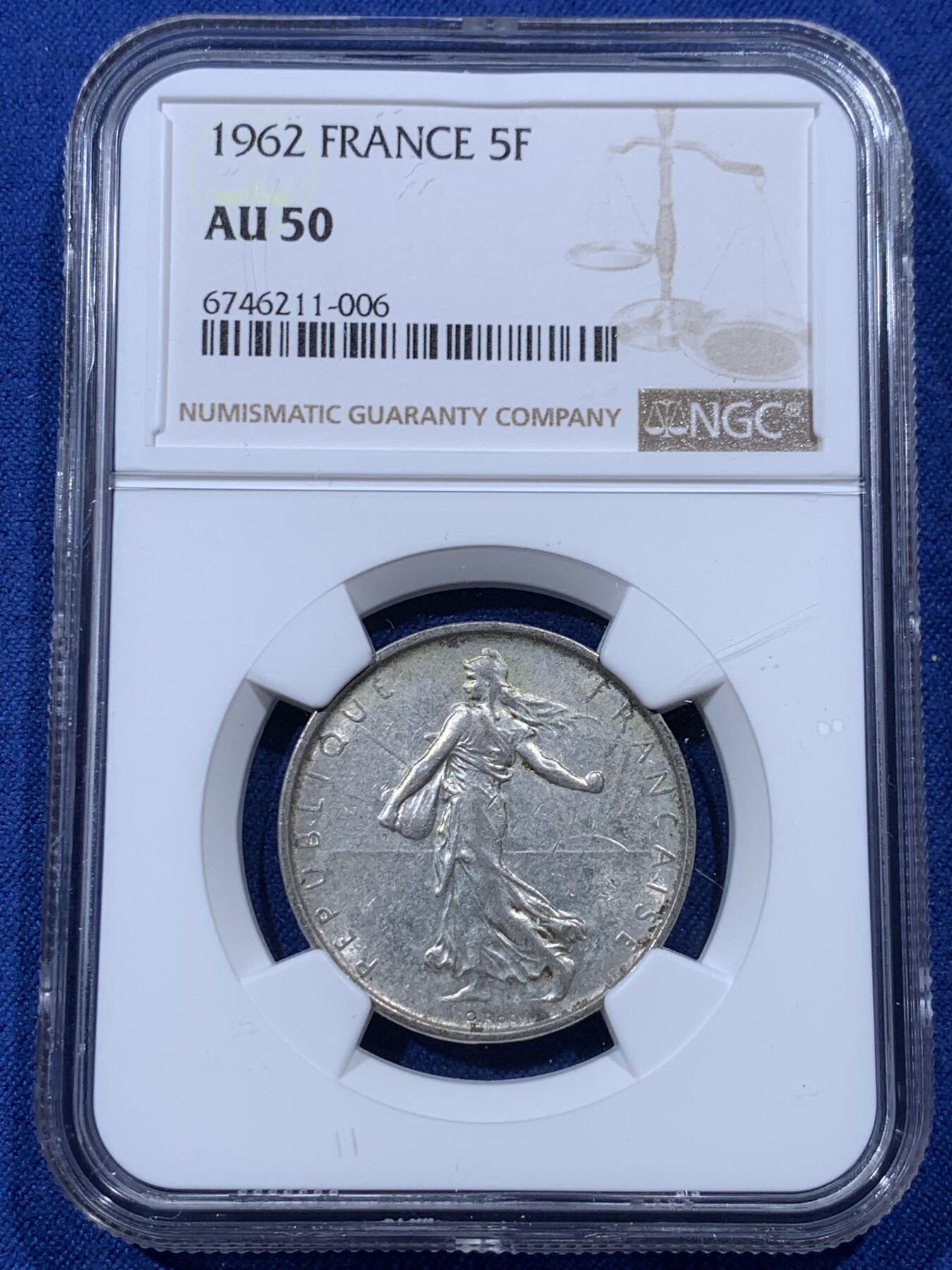 《竞宝斋》第400场 周日，周一，周二，3场连拍 （全场包邮） 三枚一组 NGC MS61/AU50/AU 法国播种女神5法郎银币
