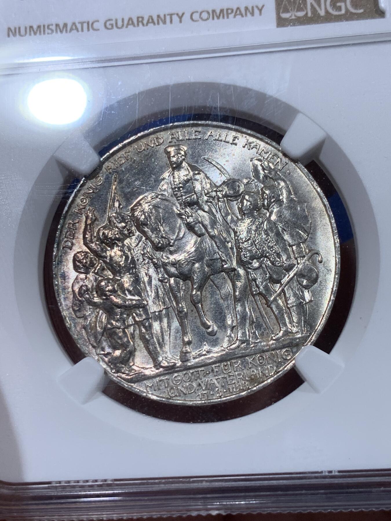 《竞宝斋》第400场 周日，周一，周二，3场连拍 （全场包邮） NGC MS61 德国普鲁士1913A战胜拿破仑3马克银币