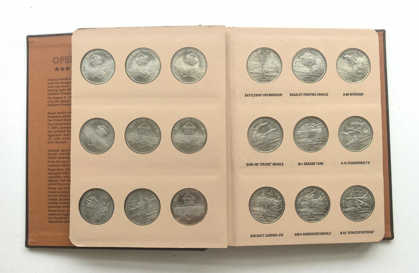 凡希社世界钱币微拍第三百零七期 1991赫特河省沙漠风暴纪念5dollar镍币45枚大全套，原厂包装全品。