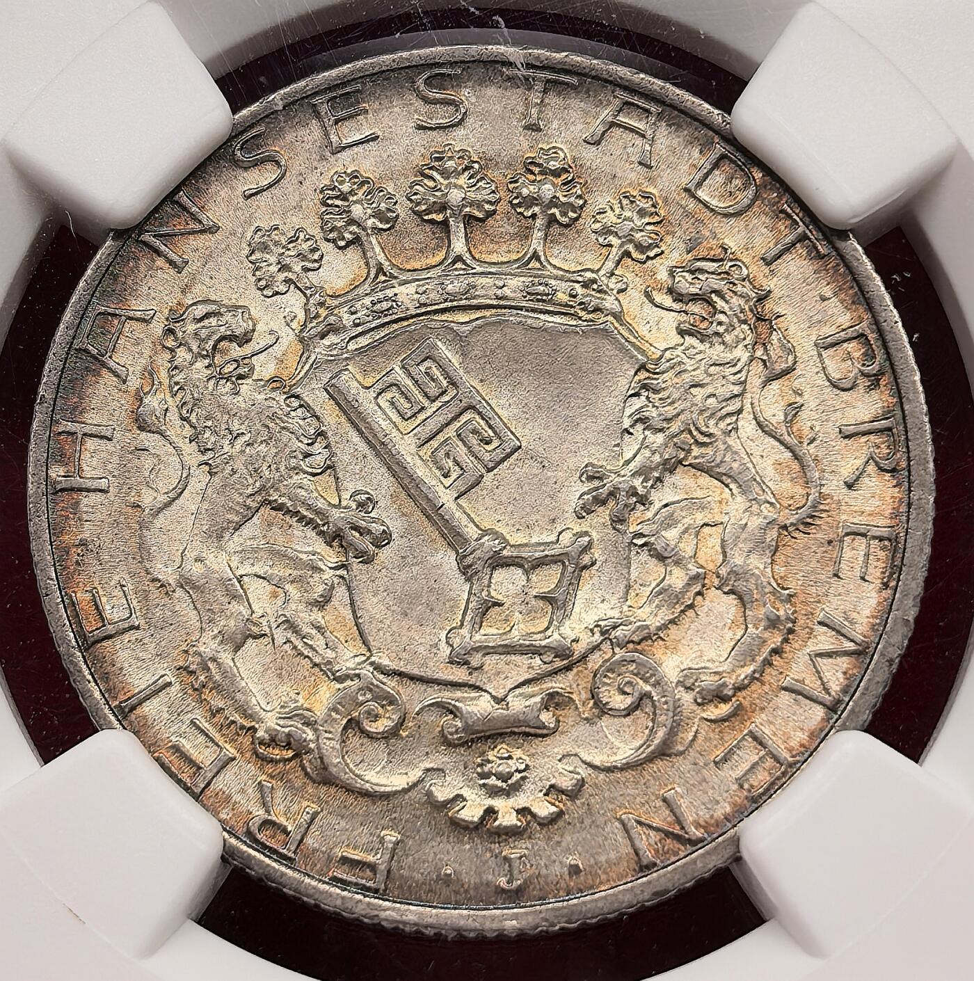 凡希社世界钱币微拍第三百零七期 1904J德国不莱梅2马克NGC-MS65高分收藏级（视频参考）