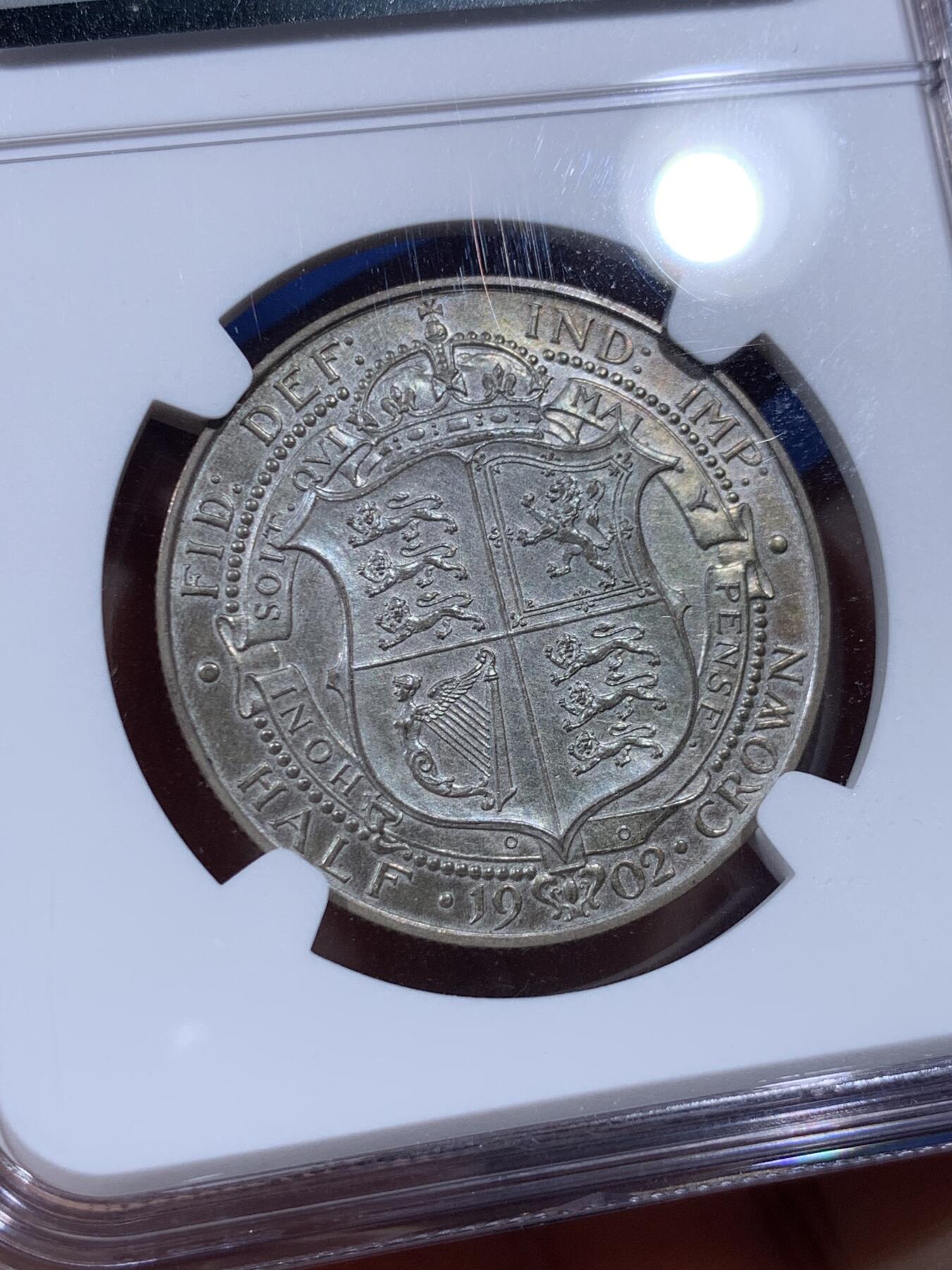 《竞宝斋》第400场 周日，周一，周二，3场连拍 （全场包邮） NGC PF62MATTE 五彩英国1902年爱七半克朗精制银币