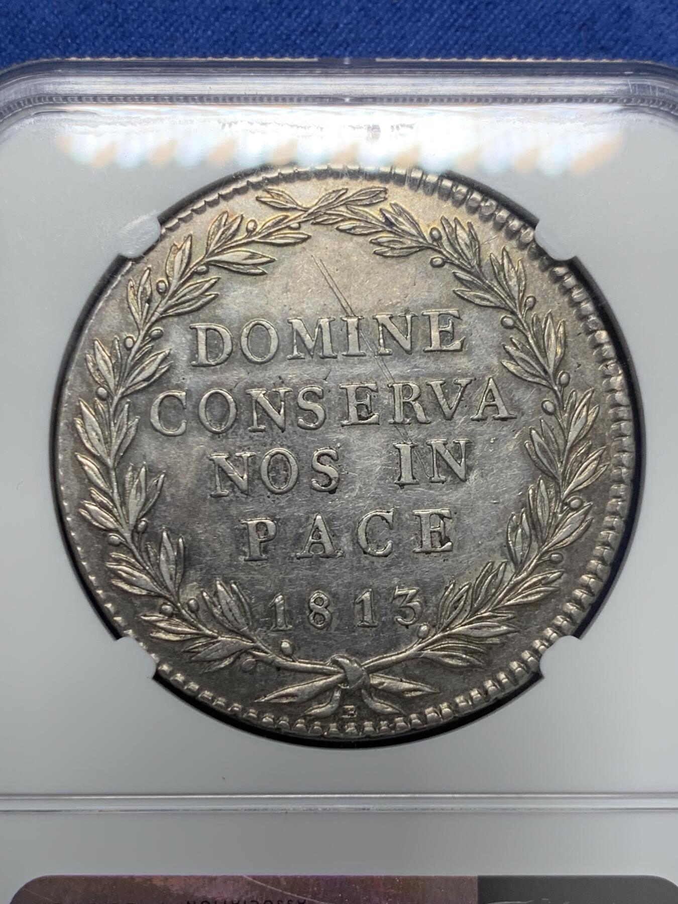 《竞宝斋》第400场 周日，周一，周二，3场连拍 （全场包邮） NGC UNC 瑞士苏黎世1813年40巴增大银币 细节见图