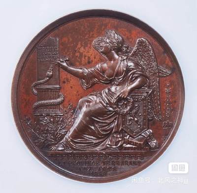 比利时1838年胜利女神尼姬画蛇纹饰，纪念布拉班特艺术学院成立大铜章 - 比利时1838年胜利女神尼姬画蛇纹饰，纪念布拉班特艺术学院成立大铜章