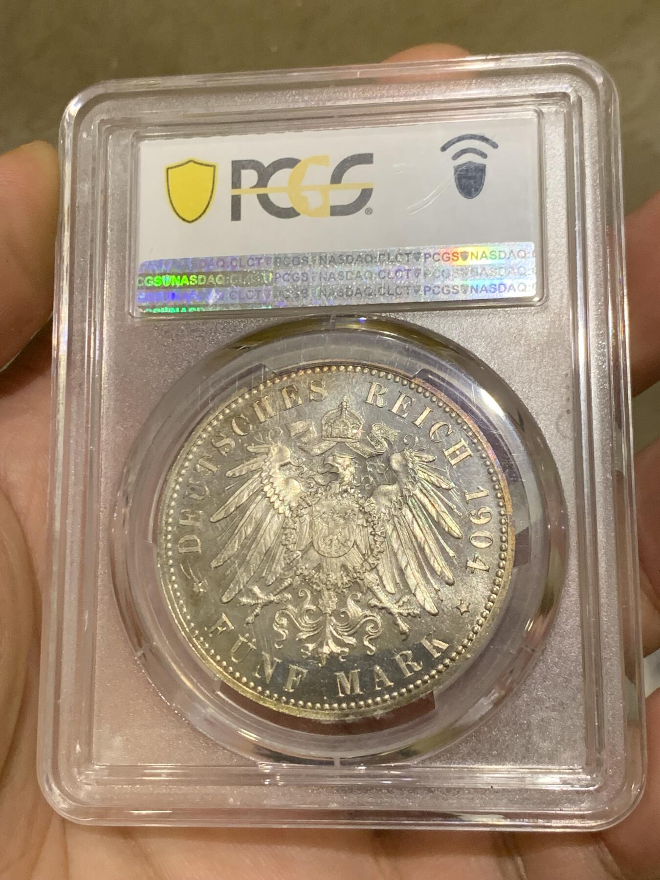 《竞宝斋》第400场 周日，周一，周二，3场连拍 （全场包邮） PCGS PR66CAM 1904年德国弗里德里希·弗朗兹四世婚庆5马克精制银币，铸币量2500枚，季军分。
