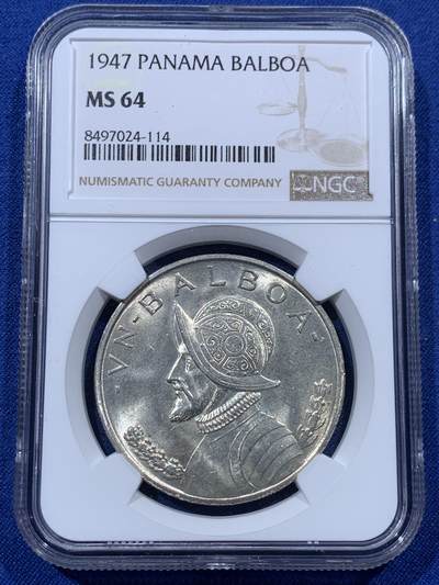 《竞宝斋》第400场 周日，周一，周二，3场连拍 （全场包邮） - NGC MS64 巴拿马1947年持斧女神1巴波亚大银币
