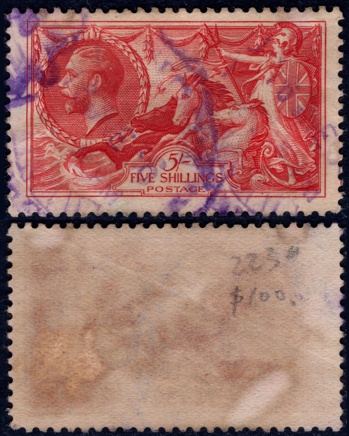 洪涛臻品批发群 精选邮票限时拍卖第1050期  英国1934年5先令统治海洋的不列颠尼亚 2009标价旧$100美元.好品!