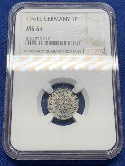 《竞宝斋》第401场 周日，周一，周二，3场连拍 （全场包邮） - NGC MS64 德国1941年1芬尼锌币，第三帝国时期小辅币，锌币难以保存，高分不易
