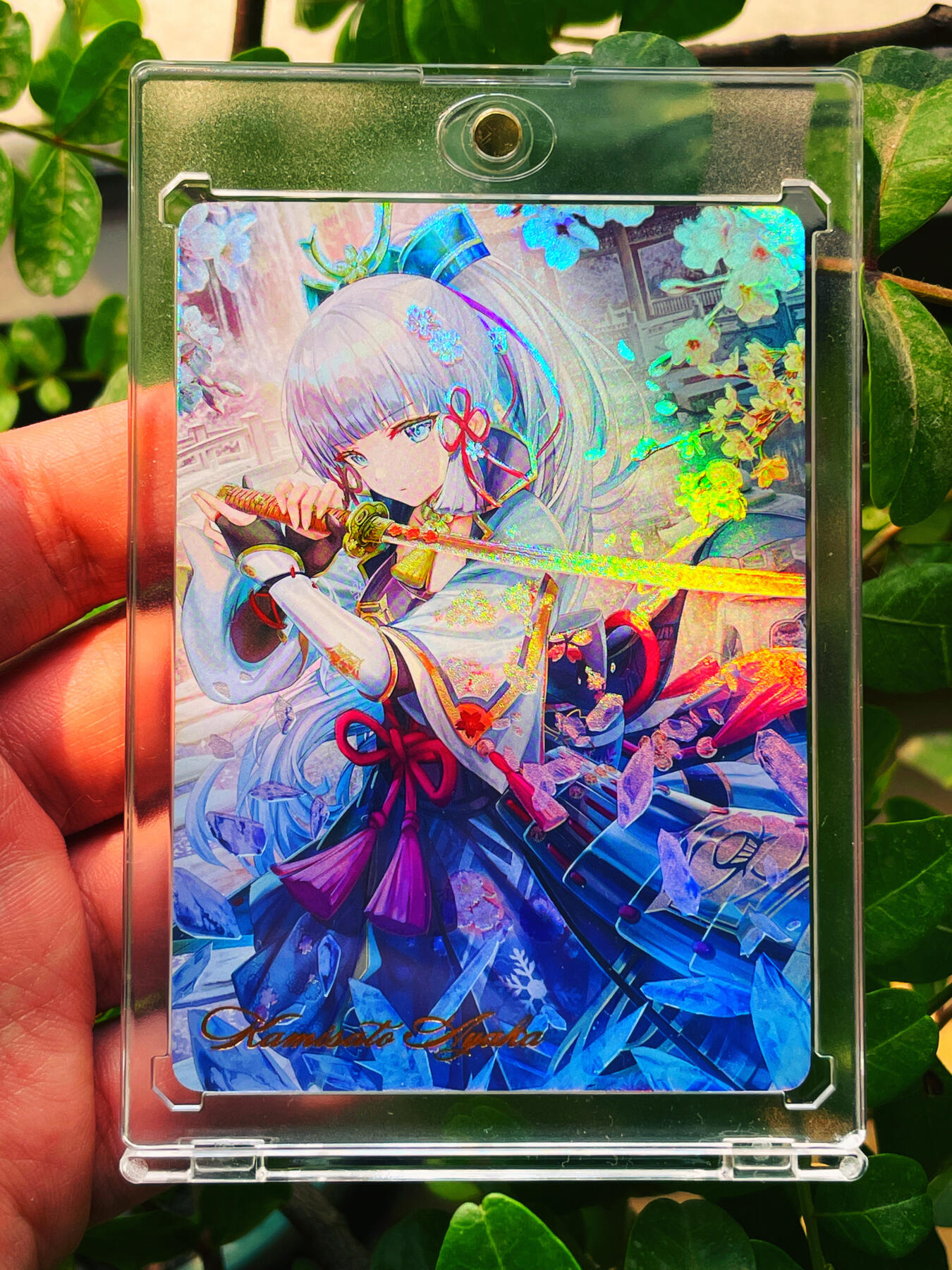 显眼宝23期 都是自己玩的卡  【带卡砖】燎原卡牌早期 T画师 原神 神里凌华 横剑版 一张 极品浮雕彩闪 