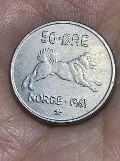 2025年第六十六场(总第九十二场）外国好品散币(免佣金) - 好品–挪威🇳🇴1961年50欧尔(奥拉夫五世时期，埃尔克猎犬图案)