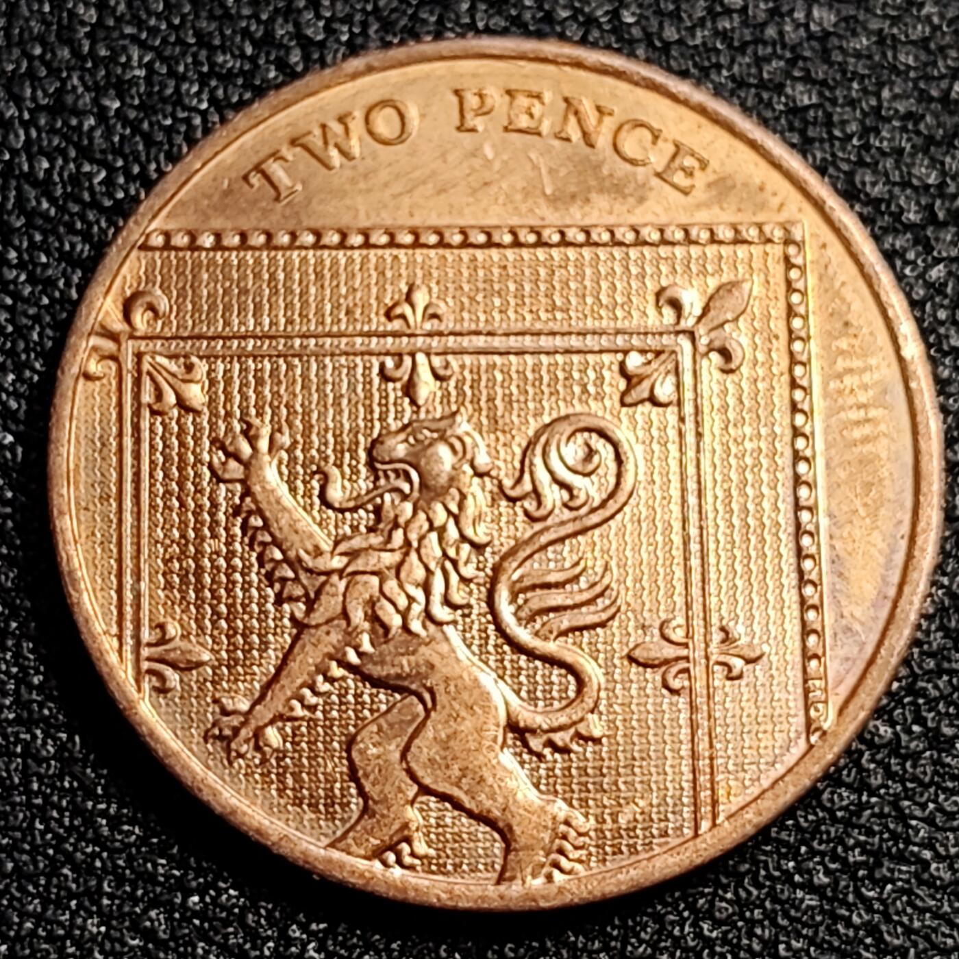 泉币菌-第53场-精品场 铜光美品 英国2便士铜币 直径26mm 雄狮 伊丽莎白二世