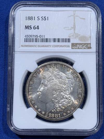 《竞宝斋》第401场 周日，周一，周二，3场连拍 （全场包邮） - NGC MS64 美国 1881S 摩根 1美元 银币 包浆漂亮 带彩