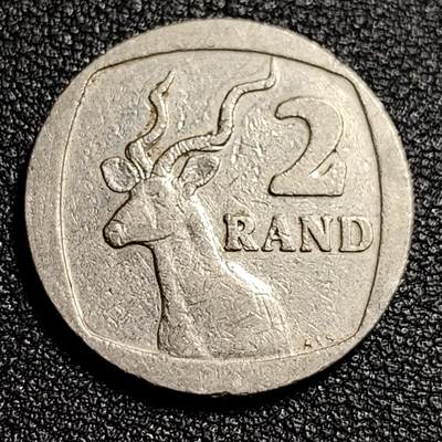 泉币菌-第52场-各国散币场 - 南非1991年 2兰特镍币 跳羚 22.8mm 