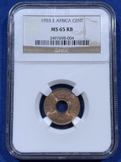 《竞宝斋》第401场 周日，周一，周二，3场连拍 （全场包邮） - NGC MS65RB 英属东非 1955年 1分