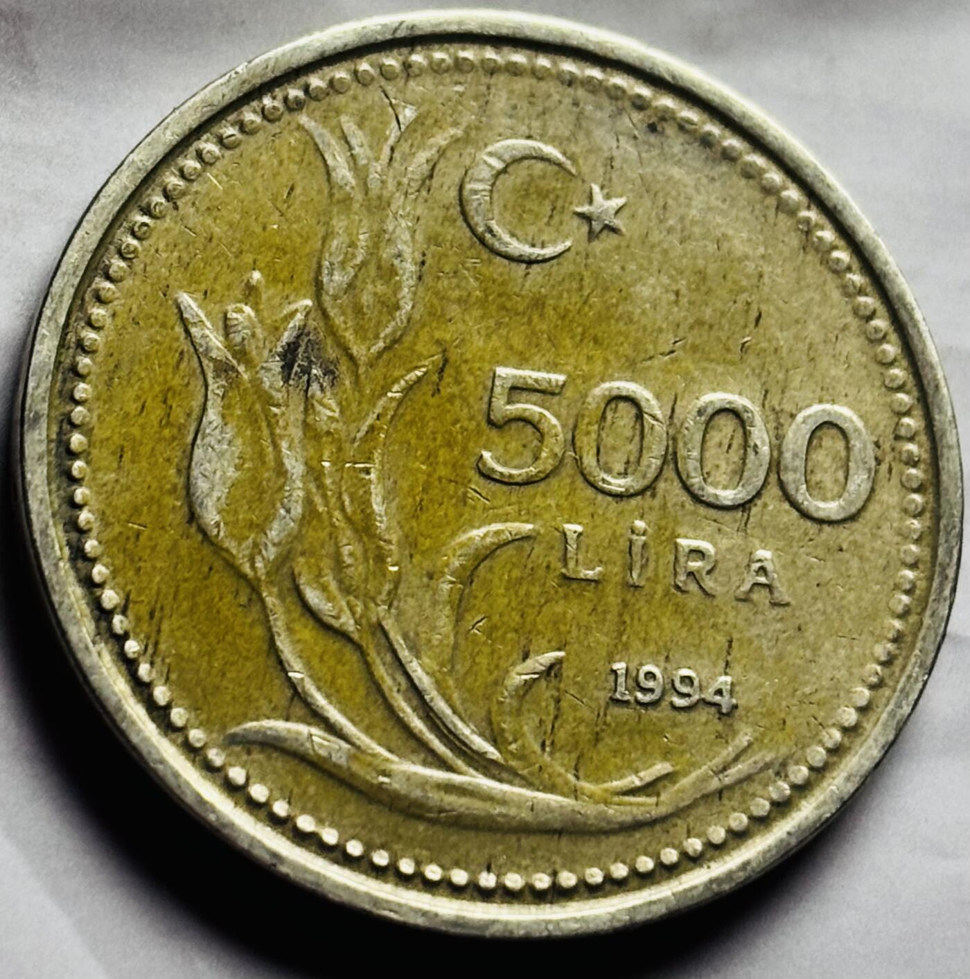 文馨钱币收藏第 260 场，长期征集精品老铜币，银币 1994 年土耳其 5000 里拉