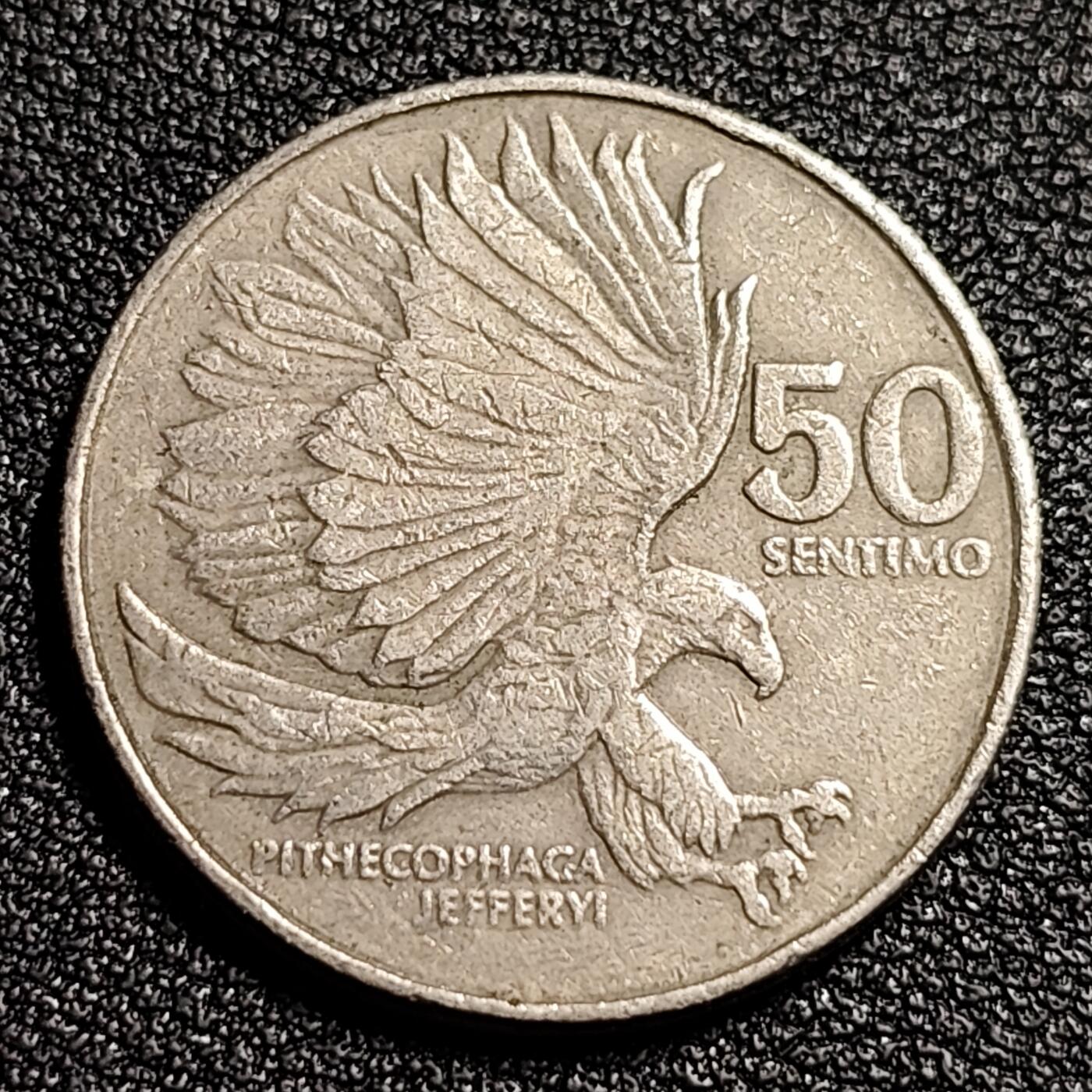 泉币菌-第52场-各国散币场 食猴鹰 菲律宾50硬币 80年代 直径25.5MM 