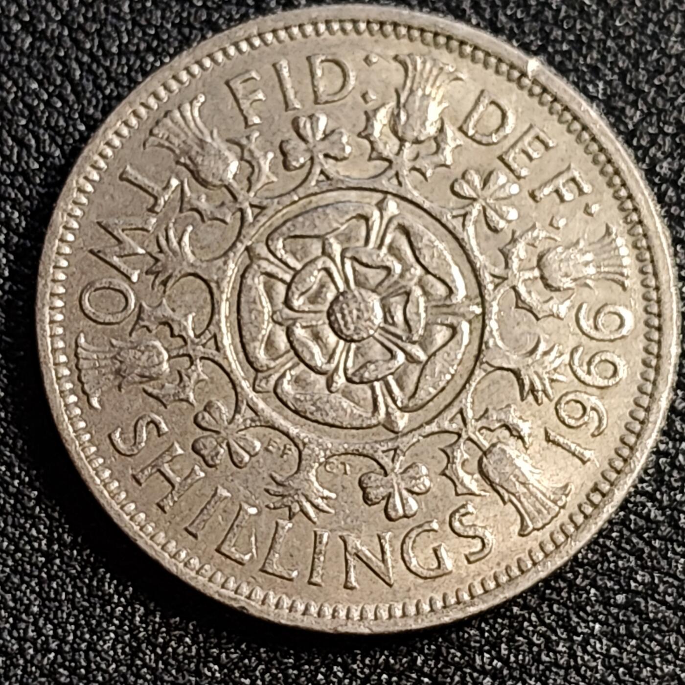 泉币菌-第53场-精品场 带光美品 英国大镍币 英国1966年2先令镍币 伊丽莎白二世 28.3mm