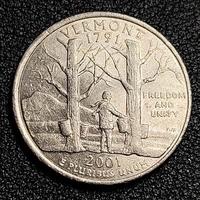 泉币菌-第53场-精品场 - 美品 佛蒙特州 枫树枫糖2001美国25美分 50州纪念币 华盛顿总统钱币 
