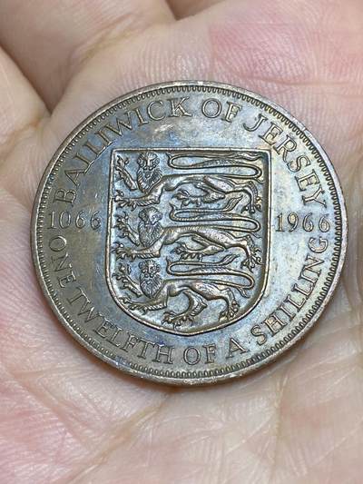 2025年第六十六场(总第九十二场）外国好品散币(免佣金) - 英属泽西岛🇯🇪1966单年份1/12先令(伊丽莎白二世青年带冠，诺曼征服900周年纪念币)