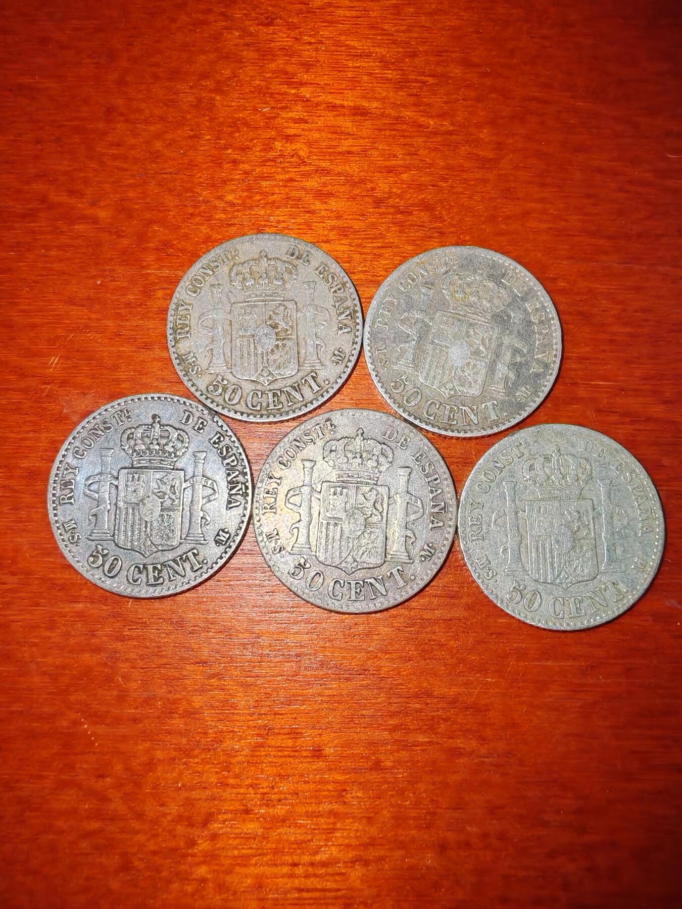 长老汇蛇年精选第二十一场拍卖 1880西班牙阿方索十二世50分银币5枚，2.5克835银