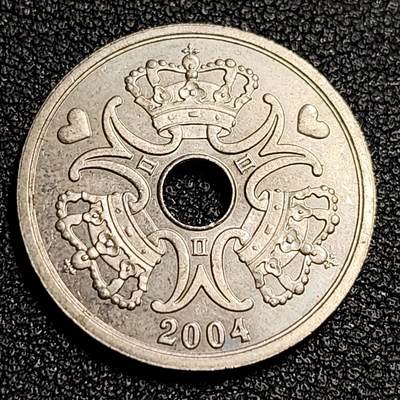 泉币菌-第53场-精品场 - 高币值 丹麦中孔2克朗 爱心币