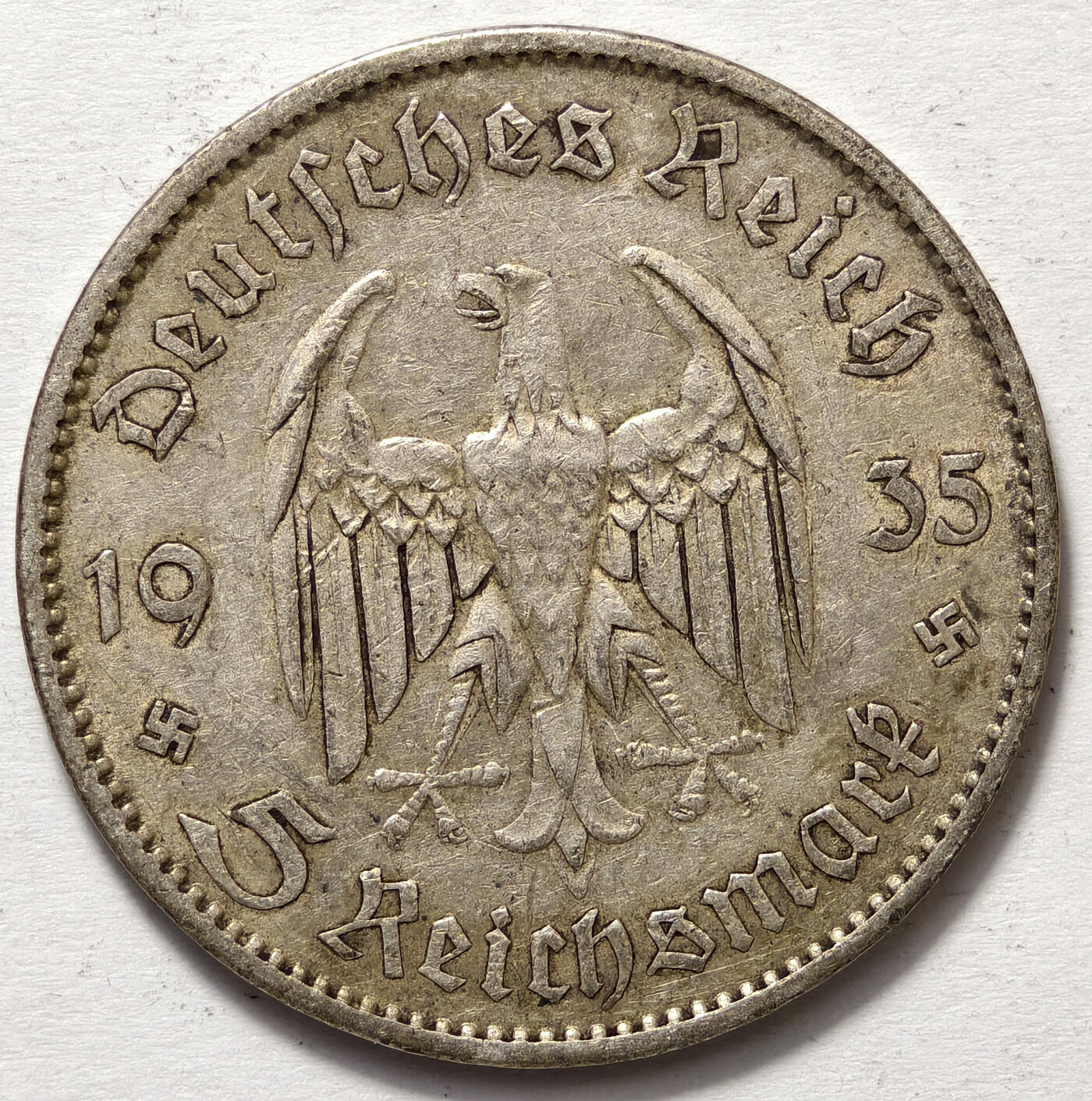 紫瑗钱币——第573期 德国 1935年 A版 波茨坦教堂 5马克 13.9克 0.9银