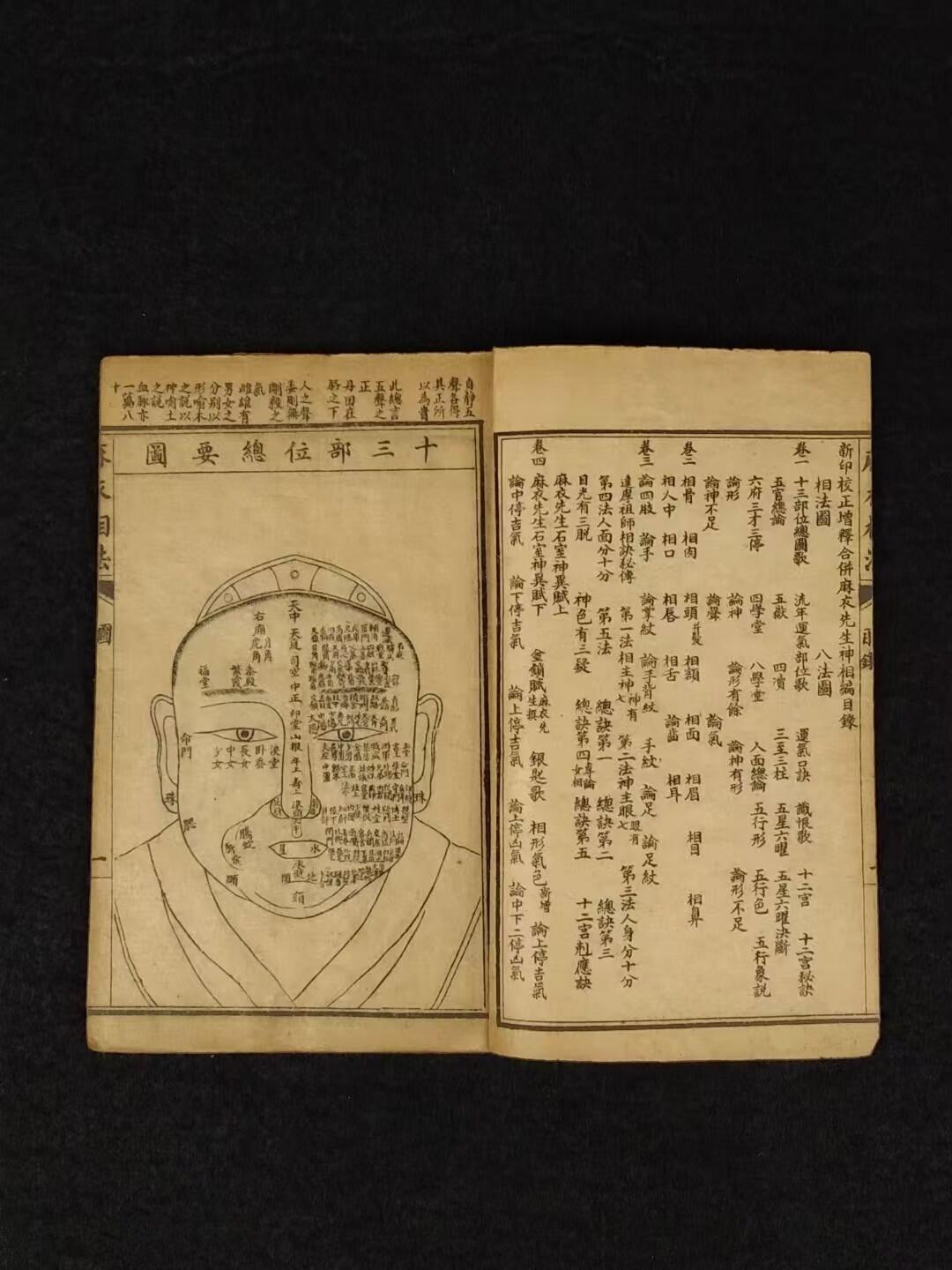 民国四年【增補麻衣神相全编】全套四册，原函书套，是古代对人体相貌进行系统叙论的奇特的相术著作。保老保真、部分内容如图！
