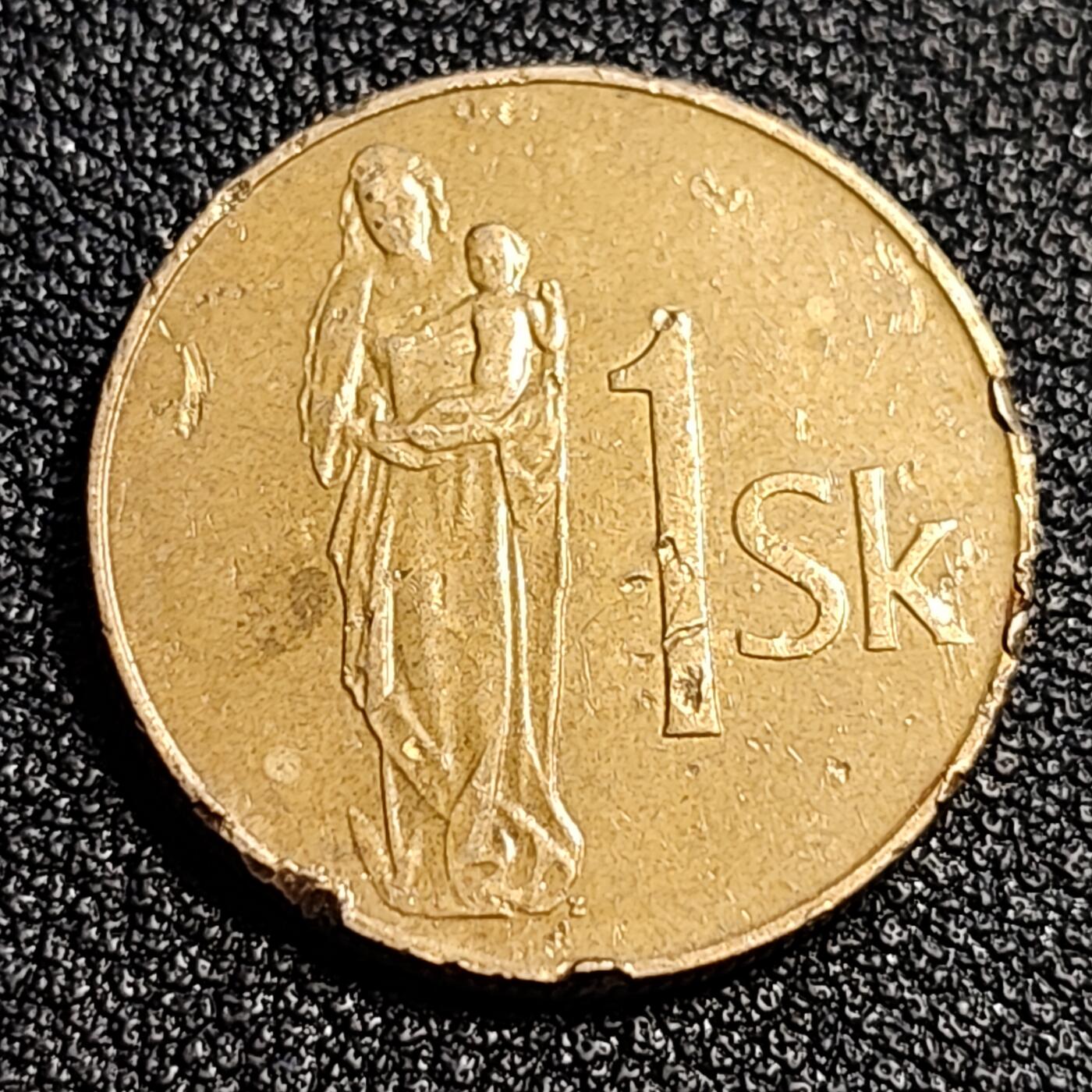 泉币菌-第53场-精品场 斯洛伐克1993年1克朗硬币 圣母玛利亚抱婴像 21mm 边有磕