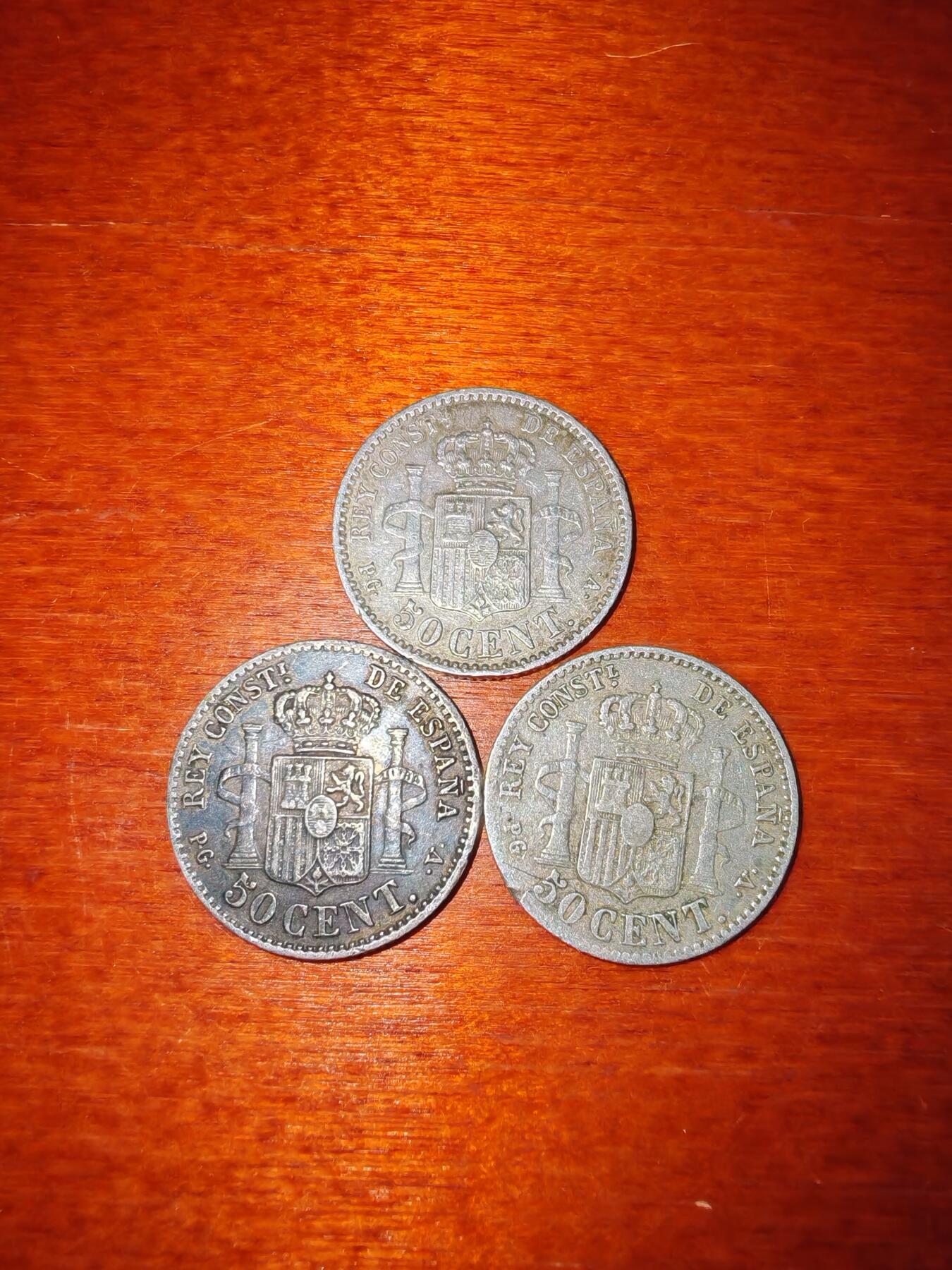 长老汇蛇年精选第二十一场拍卖 1894西班牙阿方索十三世50分银币3枚，2.5克835银，1百万枚刚出头