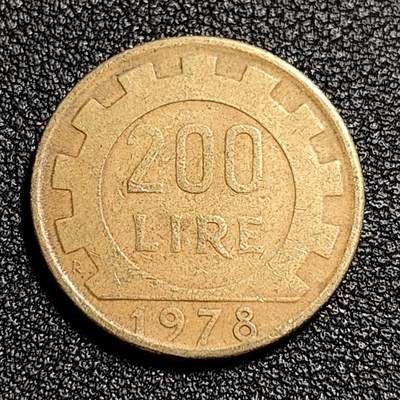 泉币菌-第52场-各国散币场 - 意大利1978年200里拉 丰收女神 齿轮 铝青铜币 外国硬币 24mm 