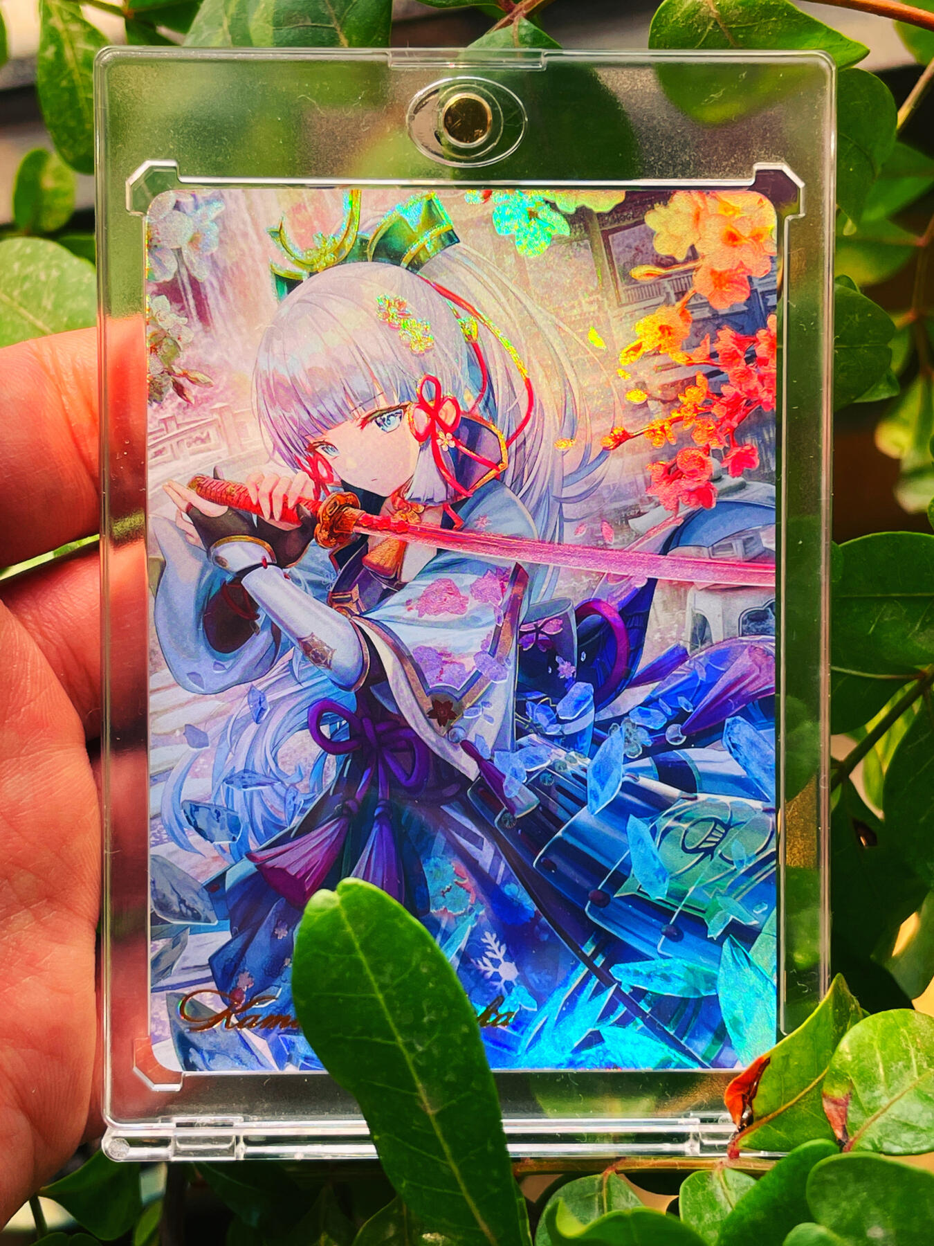 显眼宝23期 都是自己玩的卡  【带卡砖】燎原卡牌早期 T画师 原神 神里凌华 横剑版 一张 极品浮雕彩闪 