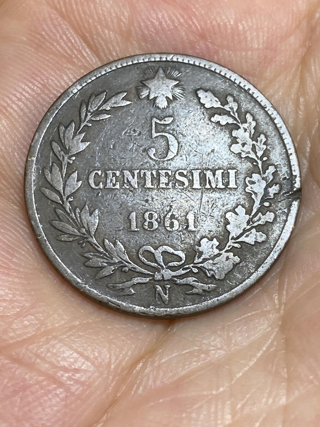 2025年第六十六场(总第九十二场）外国好品散币(免佣金) 意大利王国1861年5分(维托里奥·埃马努埃莱二世时期，N版那不勒斯造，首发年仅发行3年)