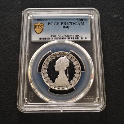 【全场包邮】纯粹捡漏拍444场 - 意大利1992年500里拉女神精制银币-PCGS PR67 DCAM