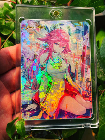 显眼宝23期 都是自己玩的卡 -  【带卡砖】燎原卡牌早期 T画师 原神 八重神子 一张 极品浮雕彩闪 