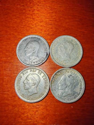 长老汇蛇年精选第二十一场拍卖 - 1926西班牙阿方索十三世50分银币4枚，2.5克835银