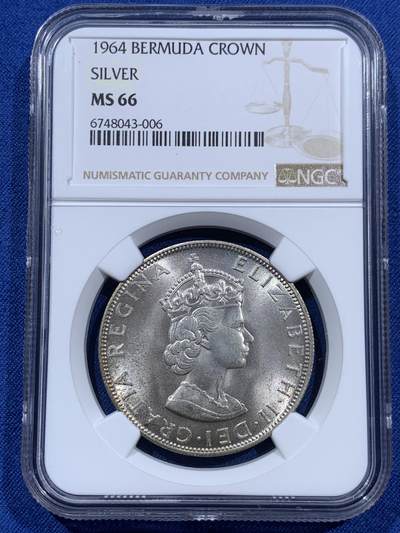 《竞宝斋》第401场 周日，周一，周二，3场连拍 （全场包邮） - NGC MS66 百慕大1964年1克朗，七彩霜感币面，出厂状态 可收藏的品相