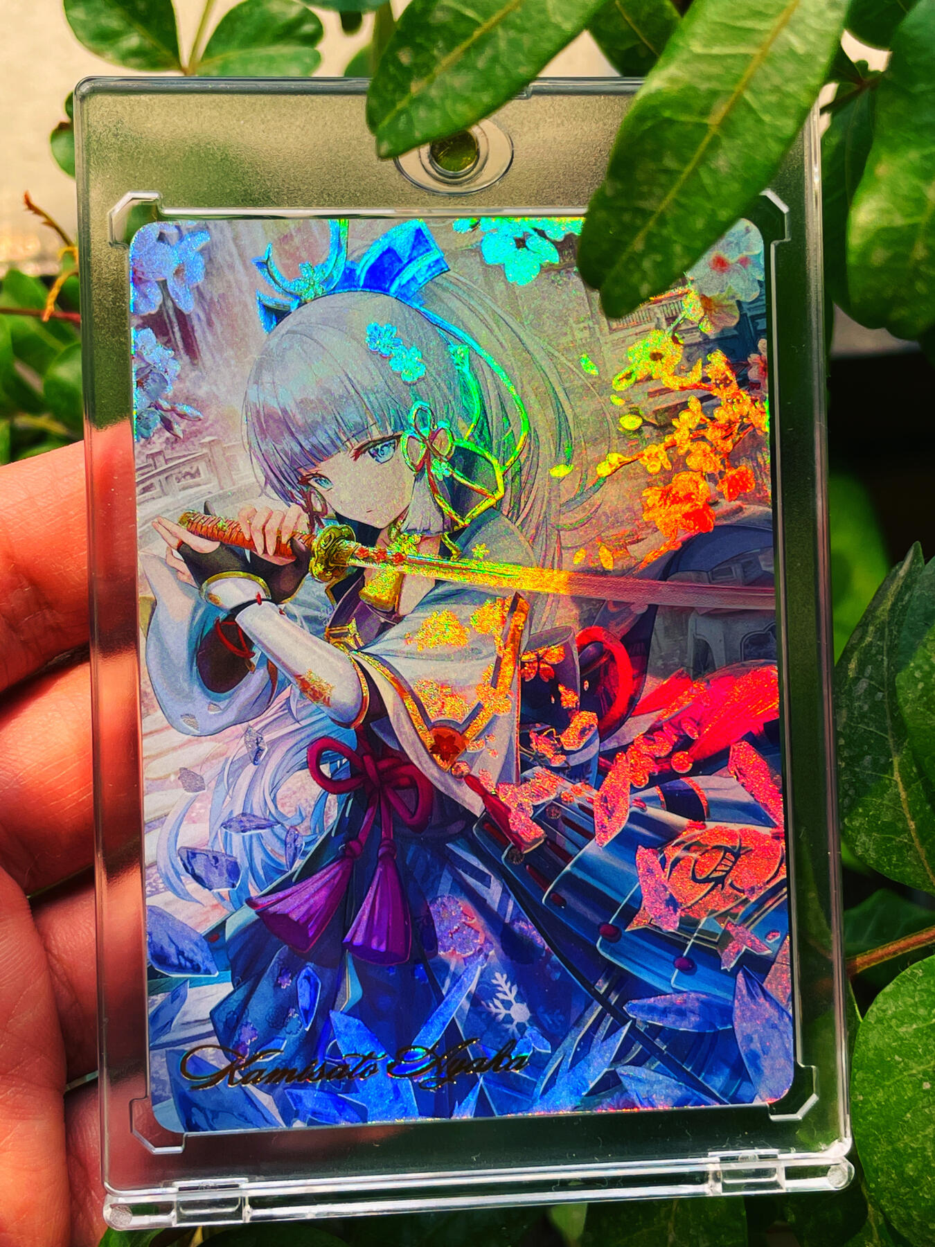 显眼宝23期 都是自己玩的卡  【带卡砖】燎原卡牌早期 T画师 原神 神里凌华 横剑版 一张 极品浮雕彩闪 