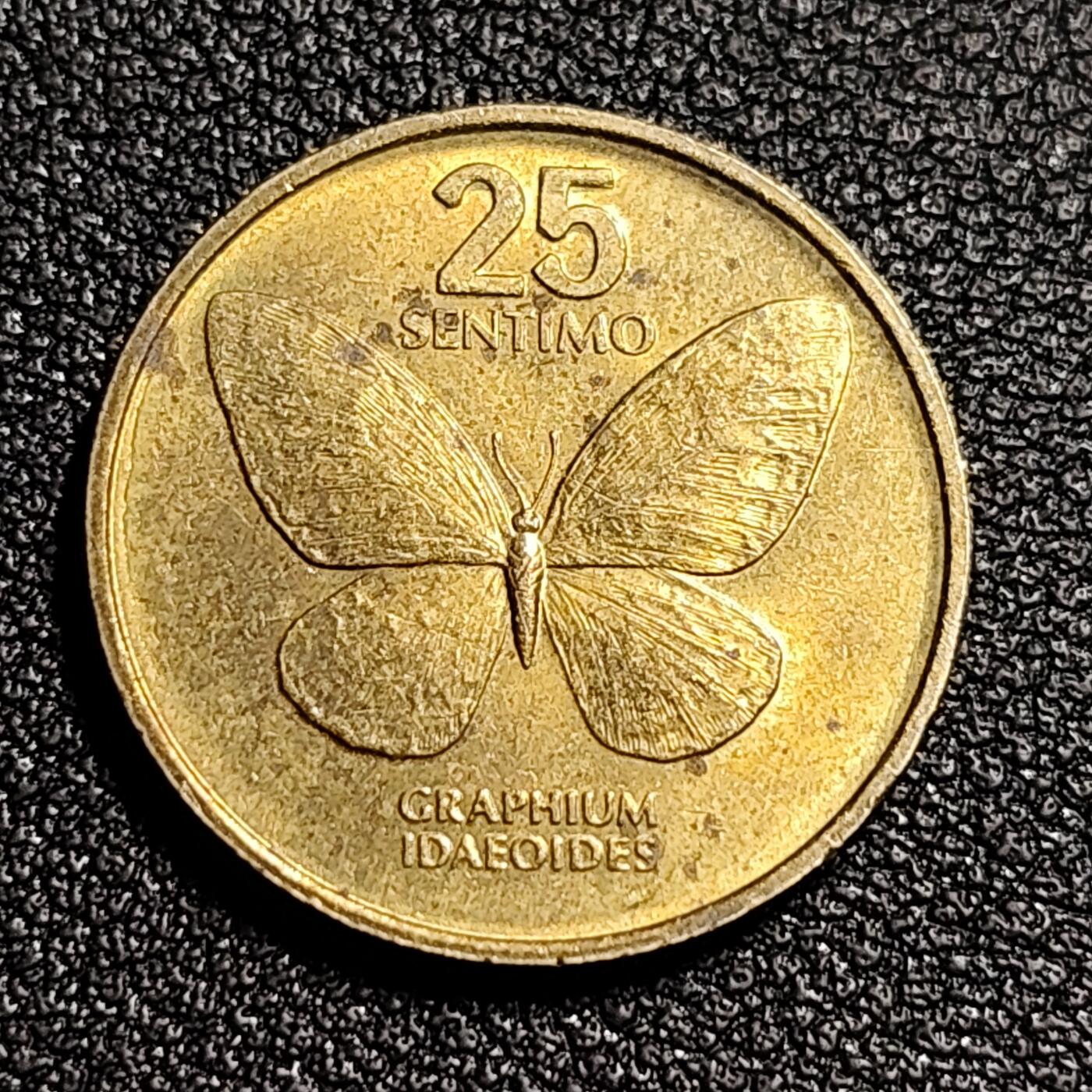 泉币菌-第52场-各国散币场 菲律宾25分 1985年 蝴蝶 21mm 黄铜