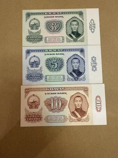 【炜奕收藏】，第三十九期 - 80年代蒙古3-10图格里克，UNC-品相，部分有轻微点钞痕