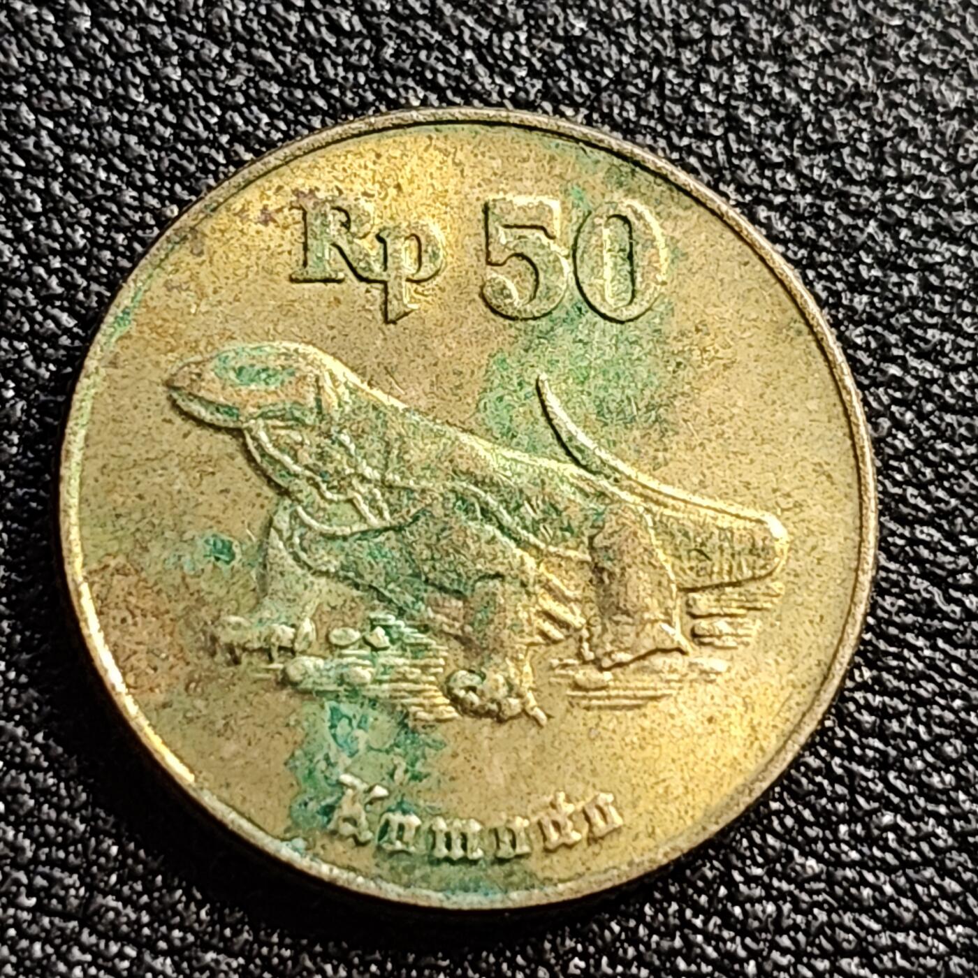 泉币菌-第54场-各国散币场 印度尼西亚50卢比 科莫多巨蜥1996年铜币 19mm