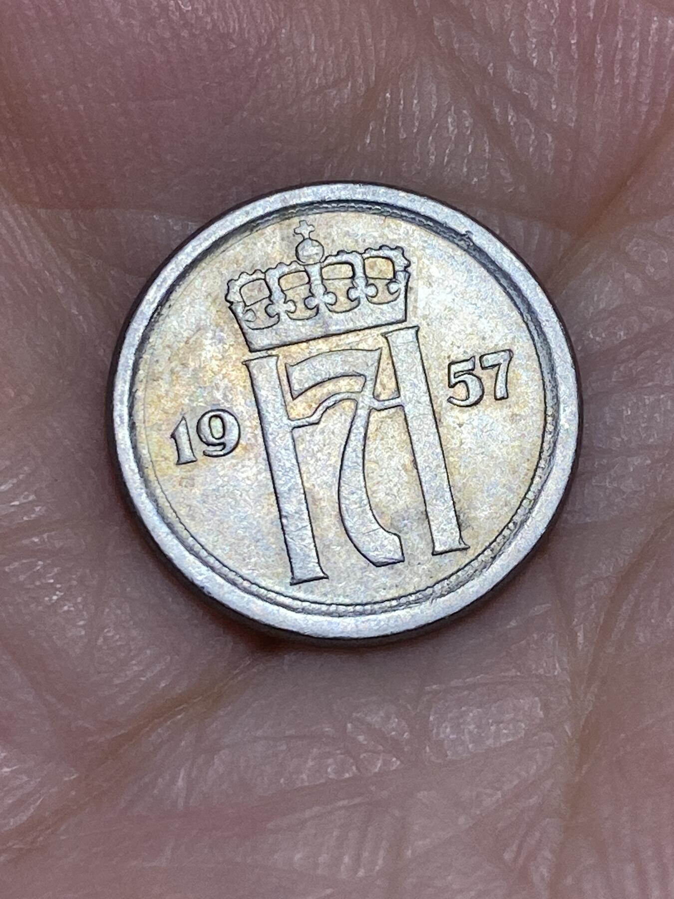 2025年第六十六场(总第九十二场）外国好品散币(免佣金) 挪威🇳🇴1957年10欧尔(哈康七世逝世年，关门年)