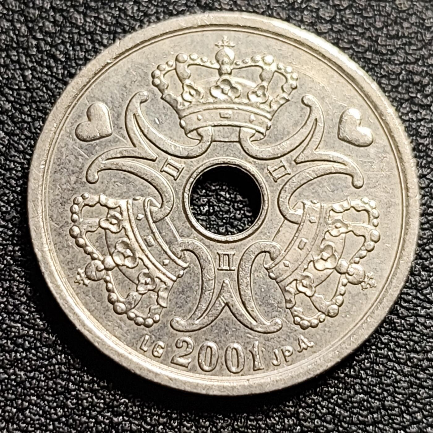 泉币菌-第54场-各国散币场 高币值 丹麦2克朗中孔币 爱心币