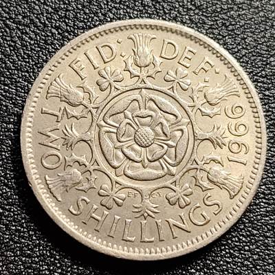 泉币菌-第54场-各国散币场 - 英国大镍币 1966年英国2先令 伊丽莎白女王 28mm 欧洲币