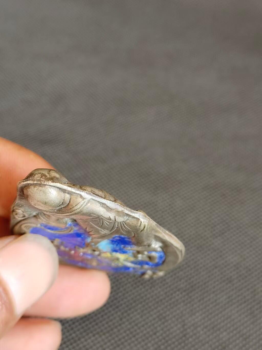 清代烤蓝银锁长命锁，高5.8/宽4.3厘米，保老保真