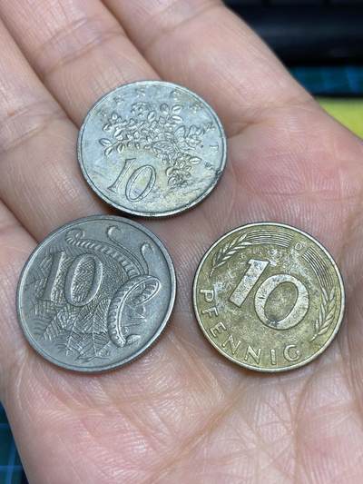 2025年第六十六场(总第九十二场）外国好品散币(免佣金) - 3枚：牙买加🇯🇲1986年10分，澳大利亚🇦🇺1968年10分，德国🇩🇪1976年10芬尼