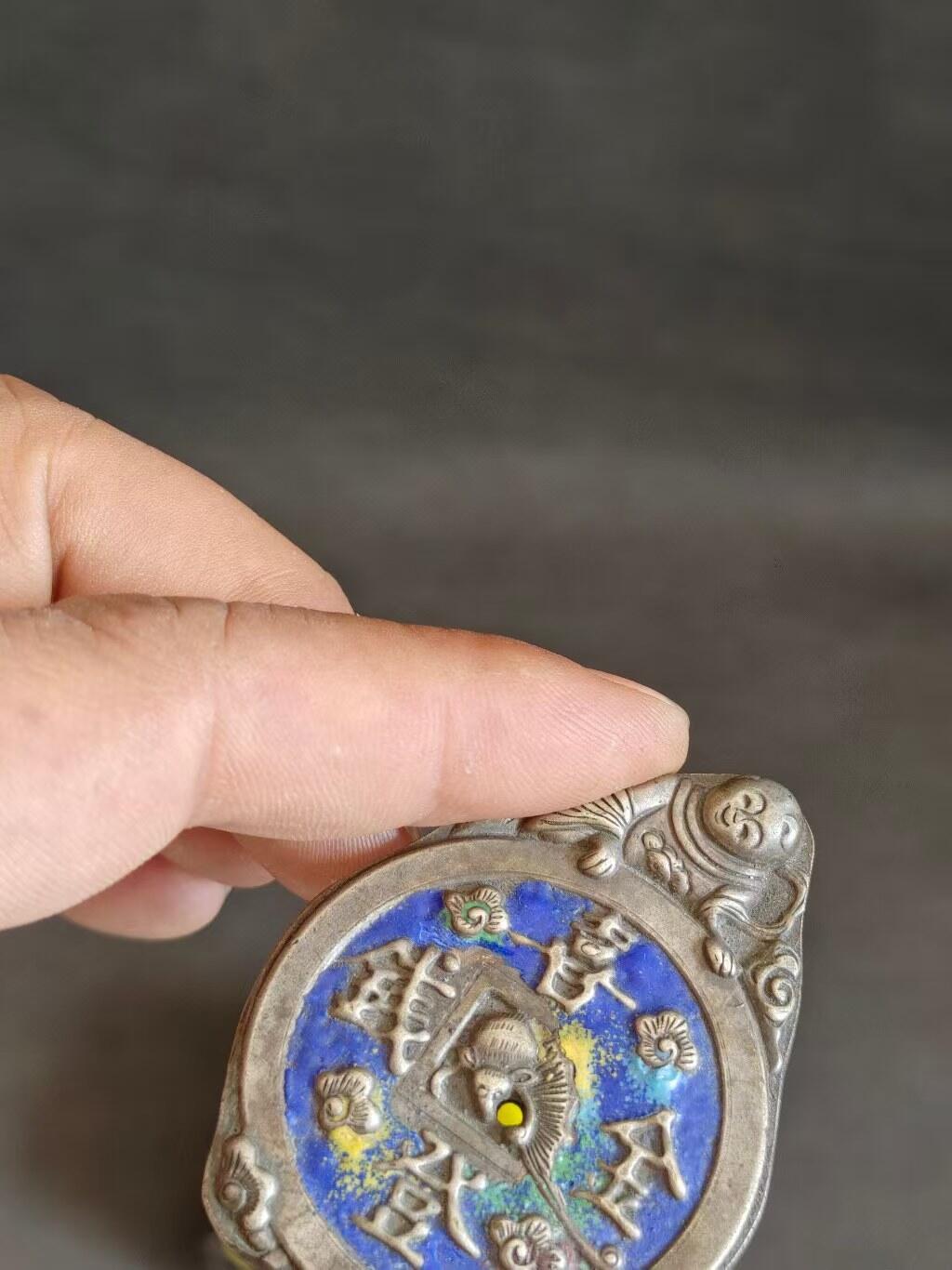 清代烤蓝银锁长命锁，高5.8/宽4.3厘米，保老保真