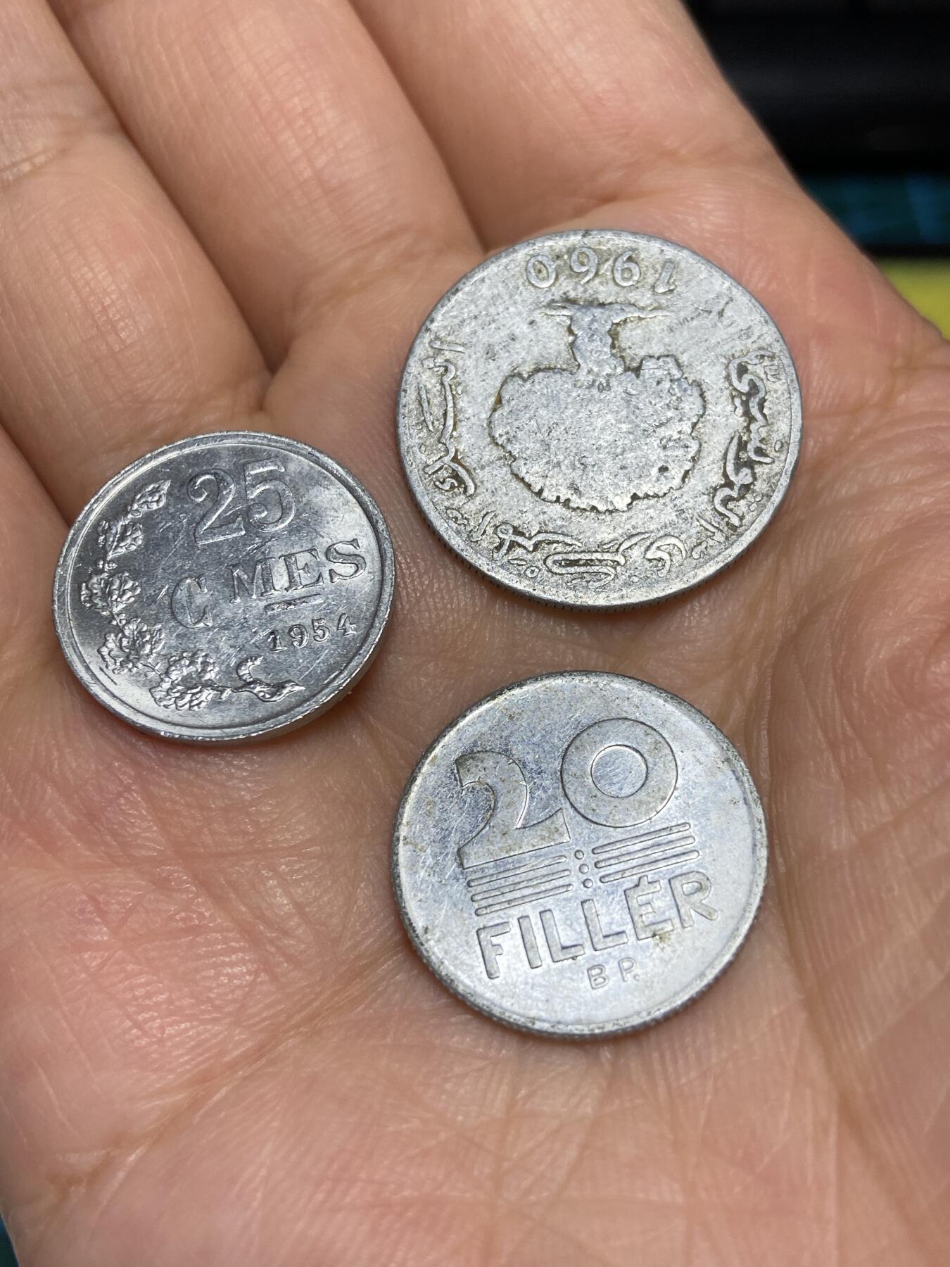 2025年第六十六场(总第九十二场）外国好品散币(免佣金) 3枚：匈牙利🇭🇺1977年20菲勒，卢森堡🇱🇺1954年25分，突尼斯🇹🇳1960年5米利姆