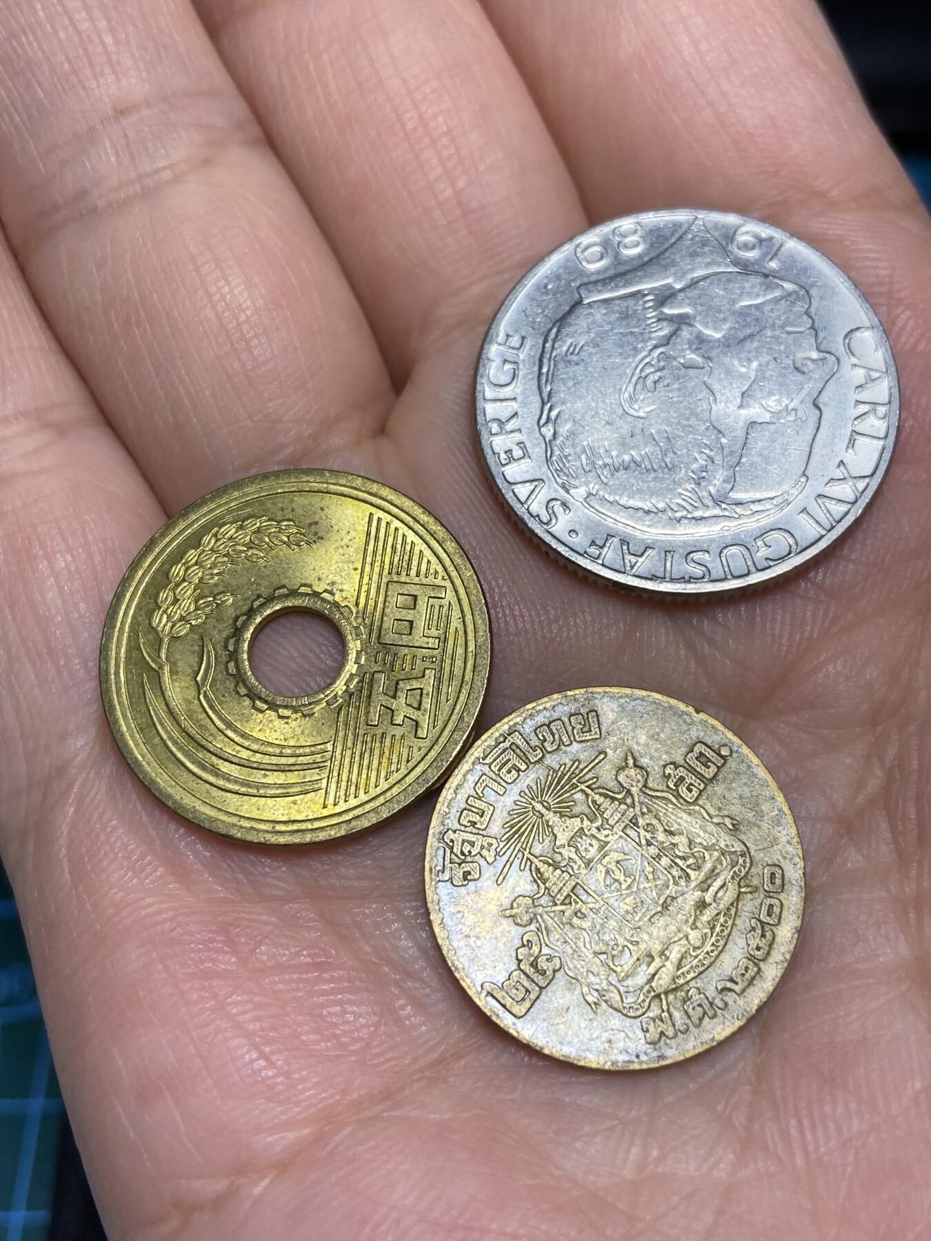 2025年第六十六场(总第九十二场）外国好品散币(免佣金) 3枚：日本🇯🇵平成二年5円，瑞典🇸🇪1989年1克朗，泰国🇹🇭1957年25萨当