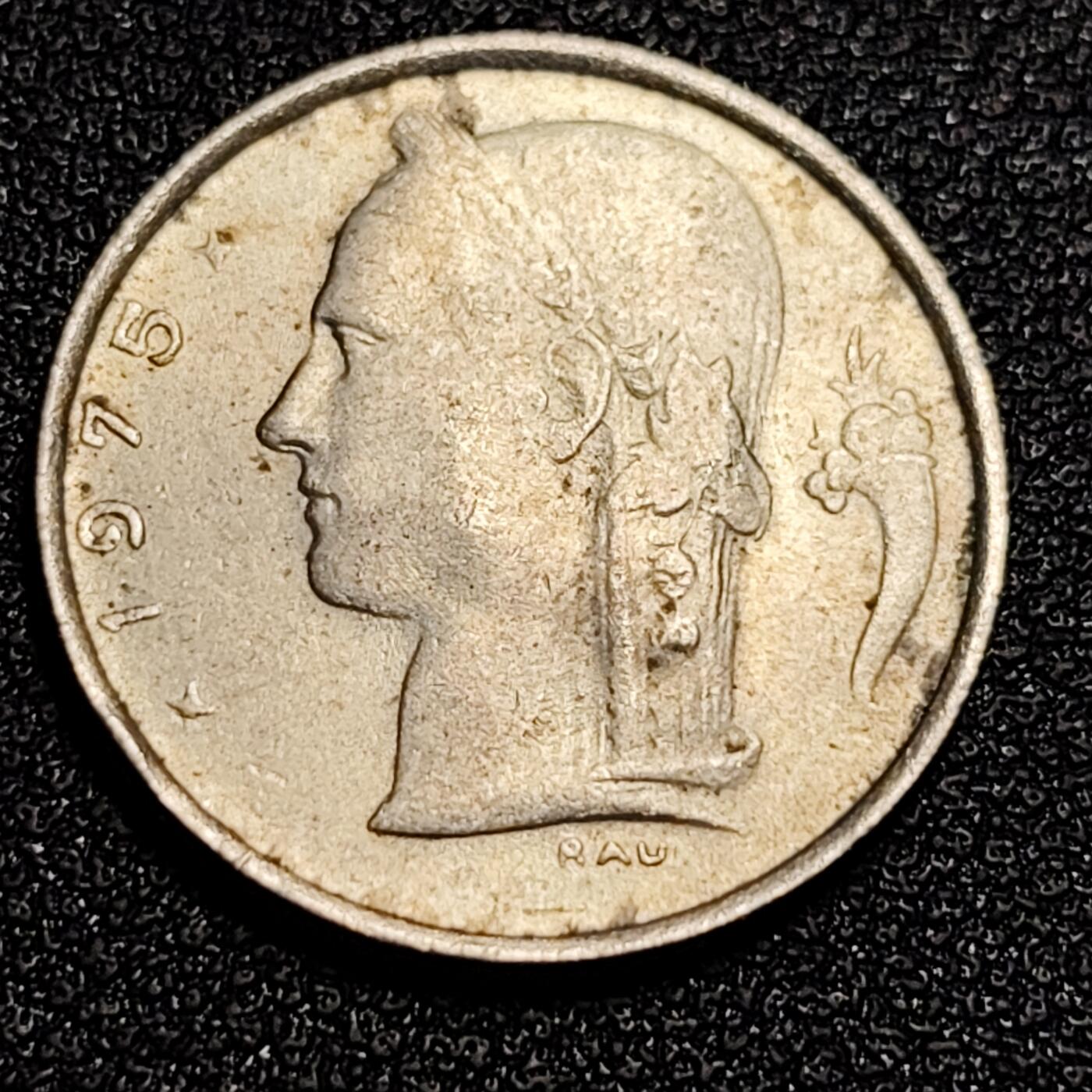 泉币菌-第53场-精品场 比利时1975年1法郎铜镍币（佛兰芒文版BELGIË），谷物女神，21mm