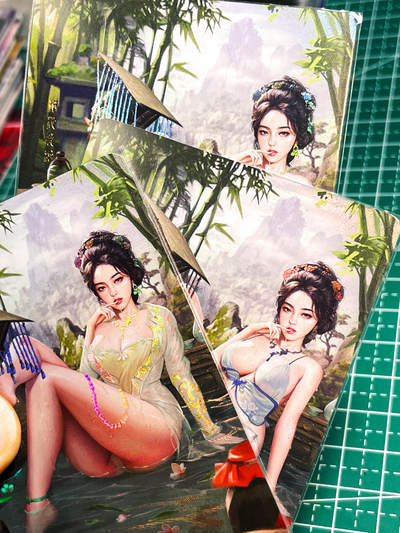 显眼宝23期 都是自己玩的卡 - 卡颜月色卡牌  原创月华录系列人物艺术卡，妹喜共3张   折光彩闪   大卡尺寸  63*88